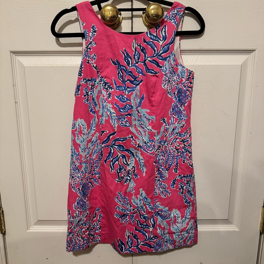 Lilly Pulitzer Cathy Shift Dress Samba Coral Print Capri Pink size 2 Beach Vaca